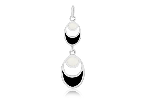 Sterling Silver Black & White Enamel Moon Drop Pendant