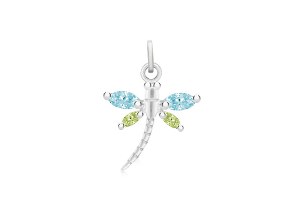 Sterling Silver Synthetic Aqua and Peridot Dragonfly Pendant