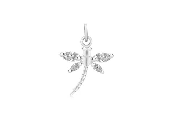 Sterling Silver Zirconia  20.7mm x 26.8mm Dragonfly Pendant