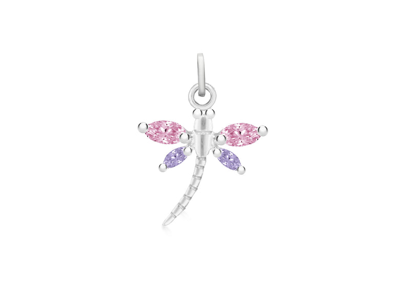 Sterling Silver Pink and Amethyst Zirconia  21mm x 28.2mm Dragonfly Pendant