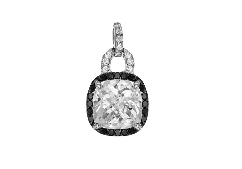 Sterling Silver Black and White Zirconia  16.6mm x 30mm Square Pendant