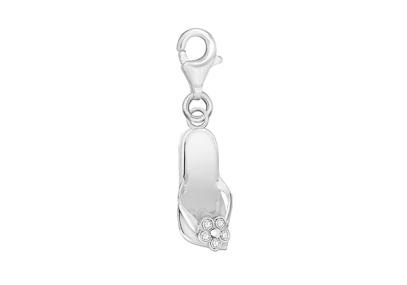Sterling Silver Crystal Flip-Flop Lobster-Clasp Charm