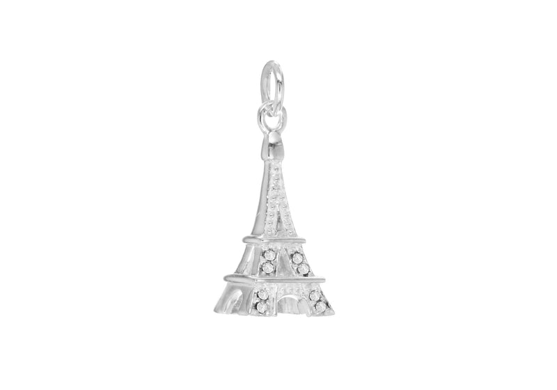 Sterling Silver Crystal 10.2mm x 27.2mm Eiffel Tower Pendant