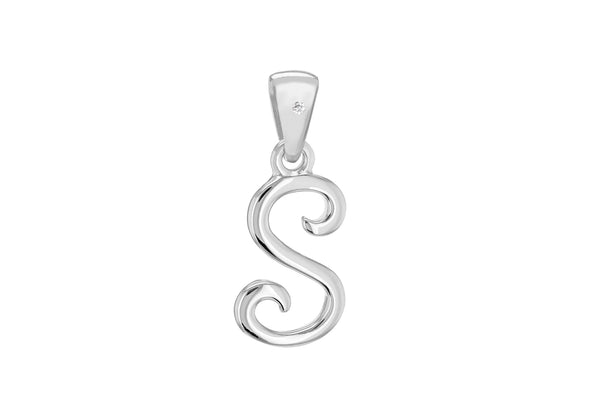 Sterling Silver Rhodium Plated 0.005t Diamond 'S' Initial Pendant
