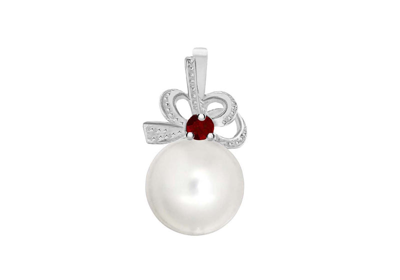 SILVER WHT/RED Zirconia  PRL BOW Pendant