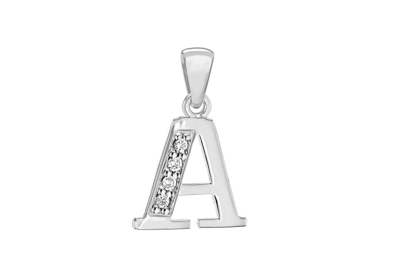 Sterling Silver Zirconia  10.5mm x 17.7mm 'A' Initial Pendant