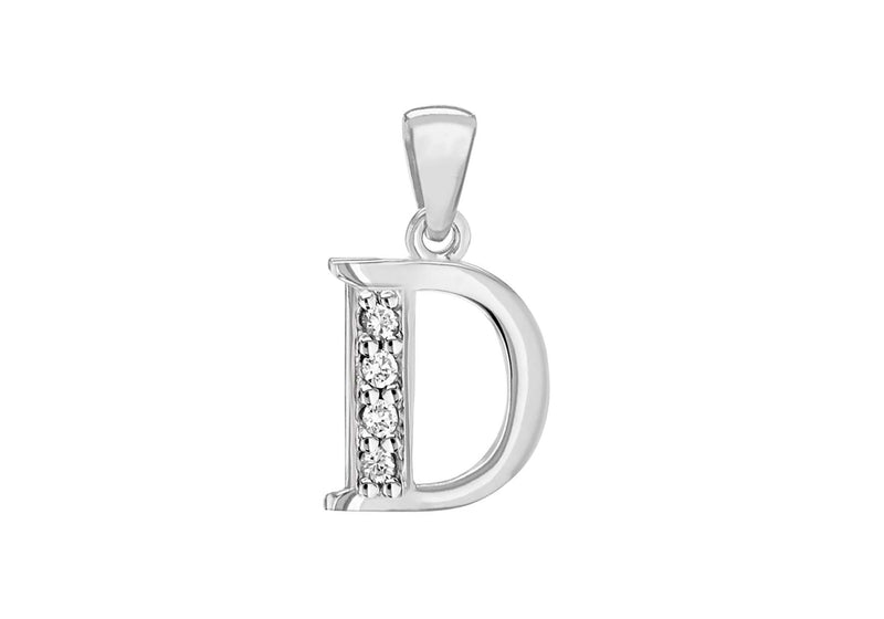 Sterling Silver Zirconia  9.9mm x 18mm 'D' Initial Pendant