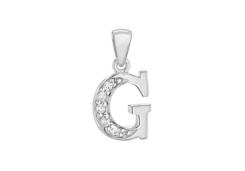 Sterling Silver Zirconia  9.3mm x 18.9mm 'G' Initial Pendant