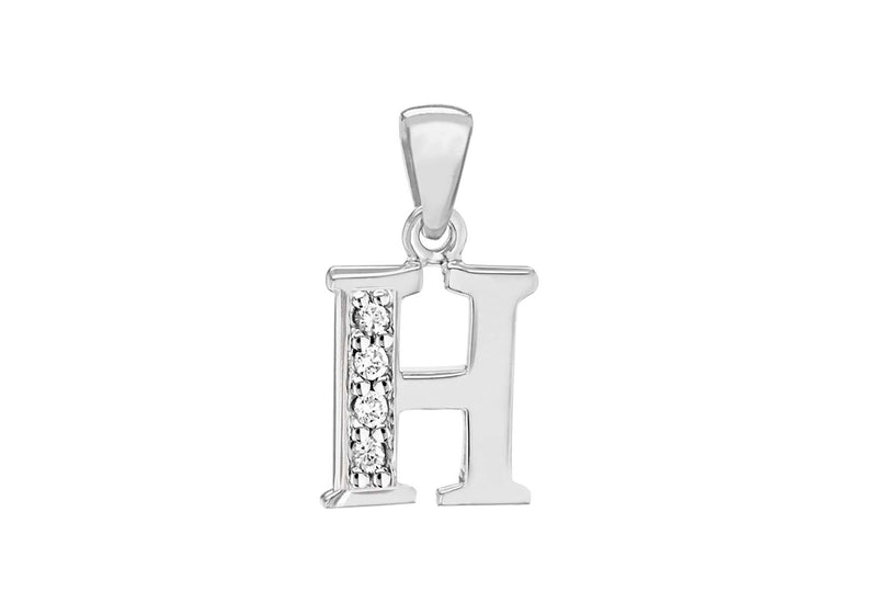 Sterling Silver Zirconia  9.7mm x 17.6mm 'H' Initial Pendant