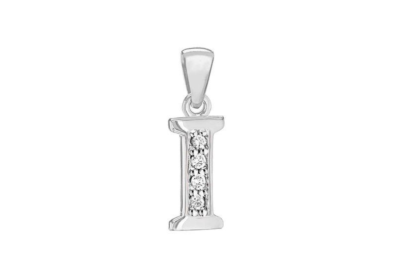 Sterling Silver Zirconia  5.6mm x 18.2mm 'I' Initial Pendant