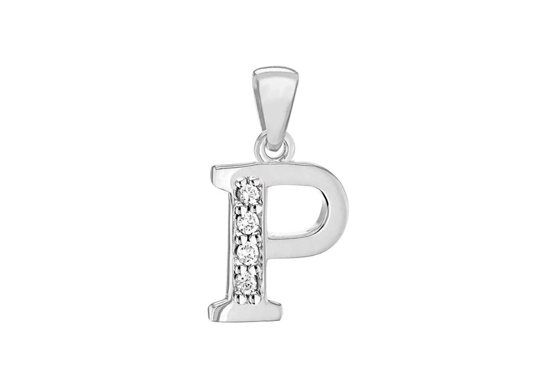 Sterling Silver Zirconia  10mm x 18.3mm 'P' Initial Pendant