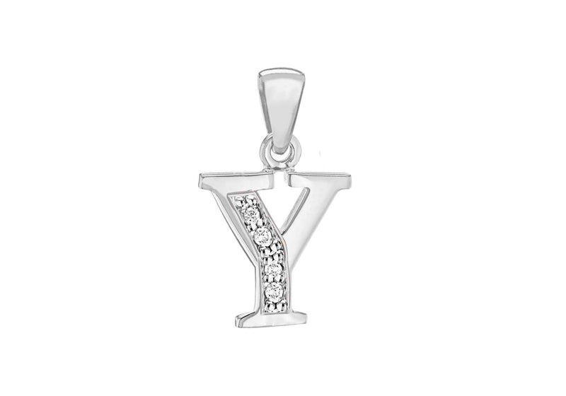Sterling Silver Zirconia  9.6mm x 19.2mm 'Y' Initial Pendant