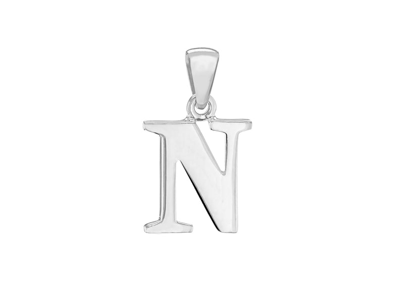 Sterling Silver 11.6mm x 20mm 'N' Initial Pendant