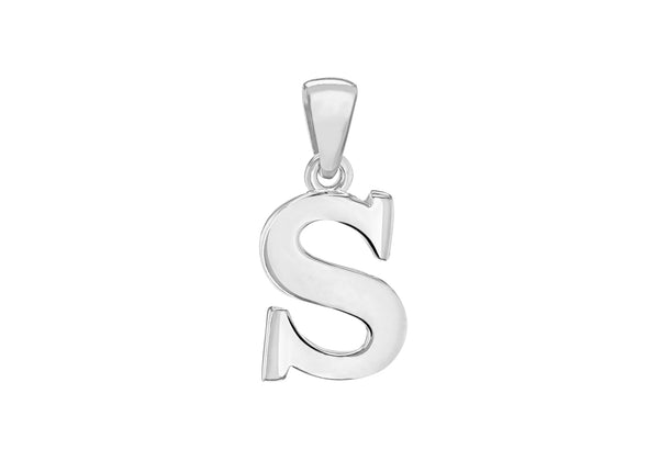Sterling Silver 10.1mm x 21mm 'S' Initial Pendant