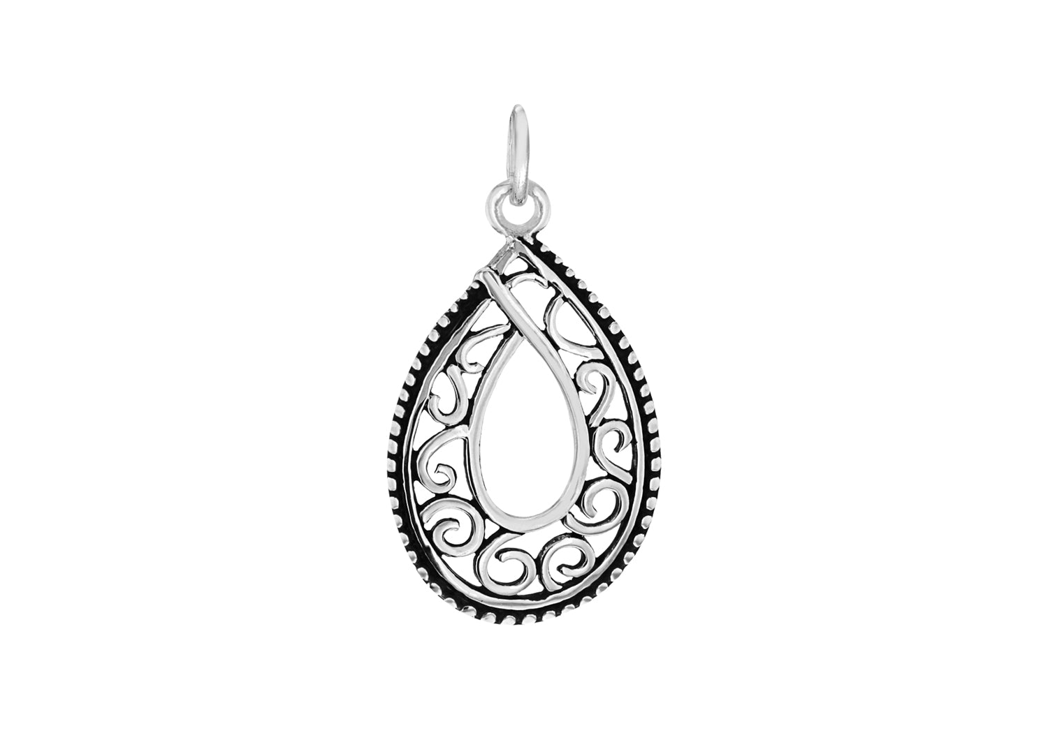 Sterling Silver Oxidised Filigree Teardrop Pendant 