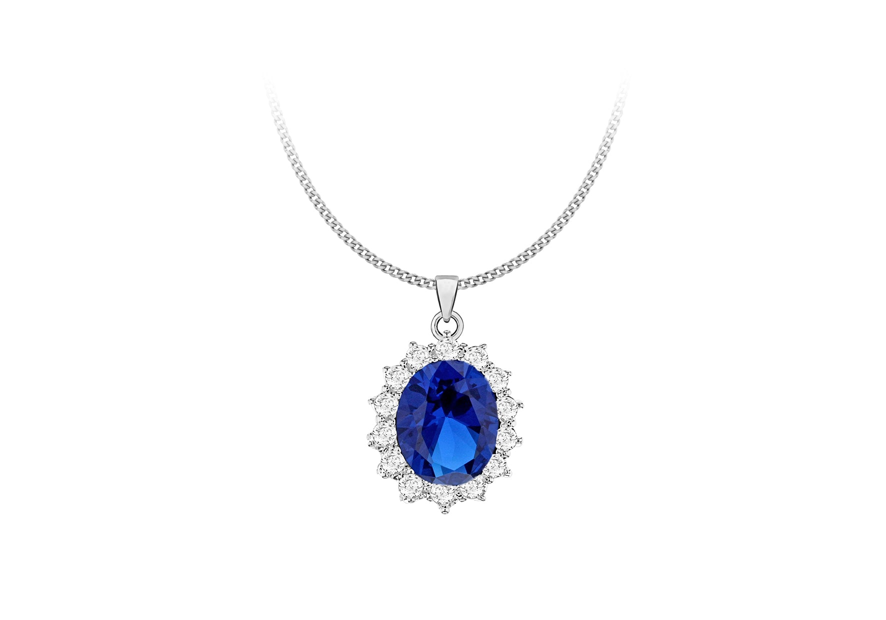 Sterling Silver Blue & White Stone Set Cluster Pendant