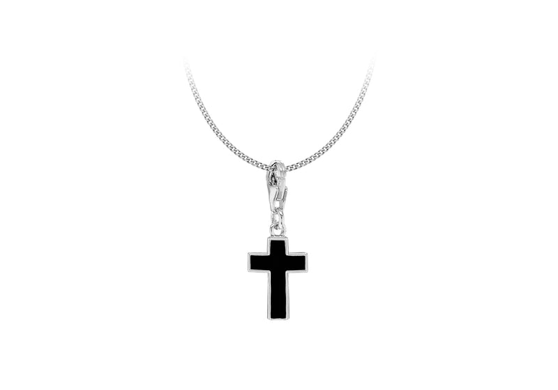 Sterling Silver Black Enamel Lob Cross Pendant