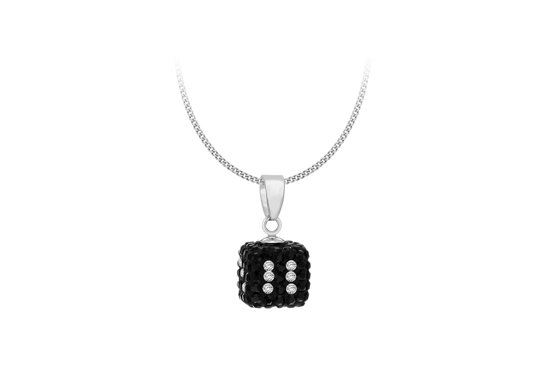 Sterling Silver Black and White Crystal 10mm x 19.4mm Die Pendant