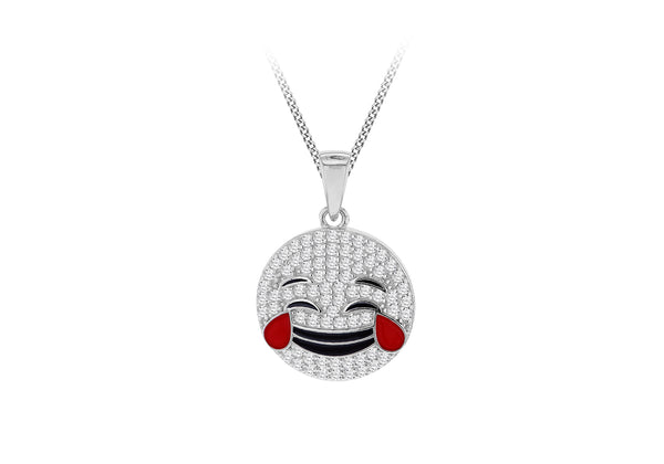 Sterling Silver White Zirconia Laughing Smiley Pendant