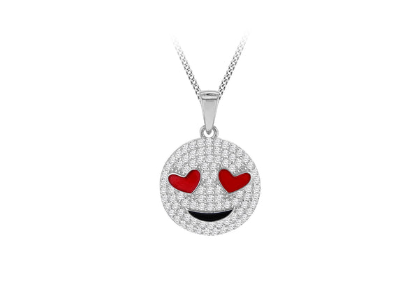 Sterling Silver White Zirconia Laughing Smiley Pendant