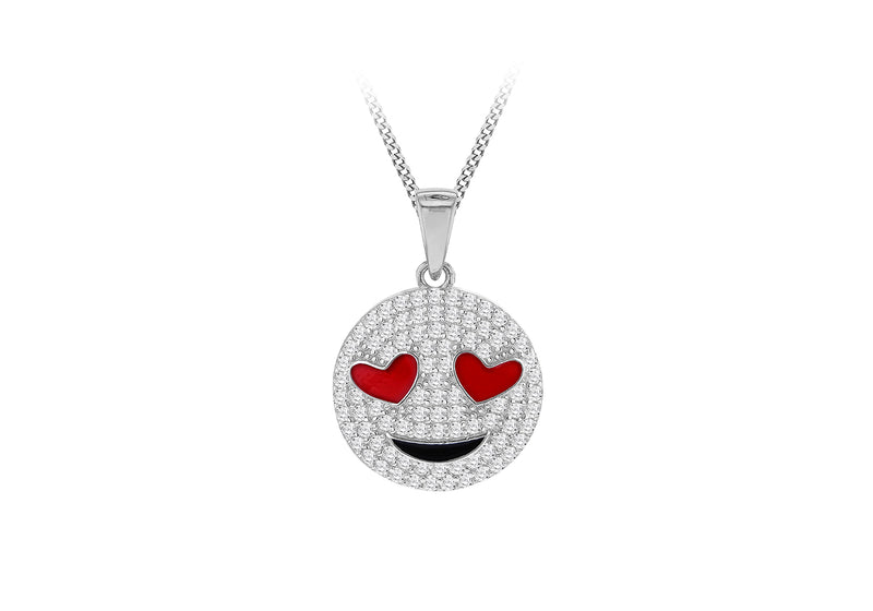 Sterling Silver White Zirconia Laughing Smiley Pendant