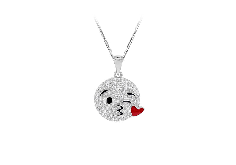 Sterling Silver White Zirconia Laughing Smiley Pendant