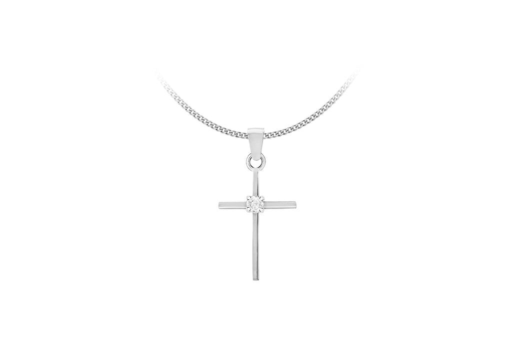 Sterling Silver Zirconia  Set Fine Cross Pendant