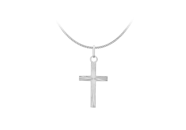 Sterling Silver 16mm x 33mm Diamond Cut Cross Pendant