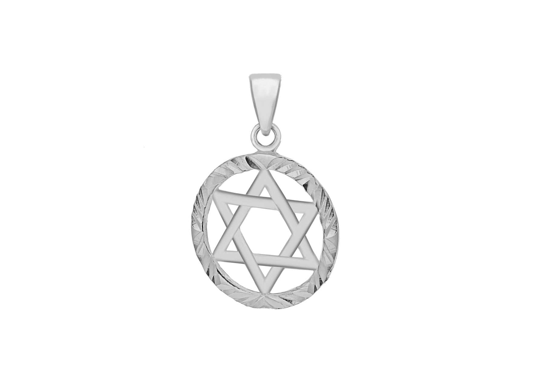 Sterling Silver Diamond Cut Circle 'Star of David' Pendant