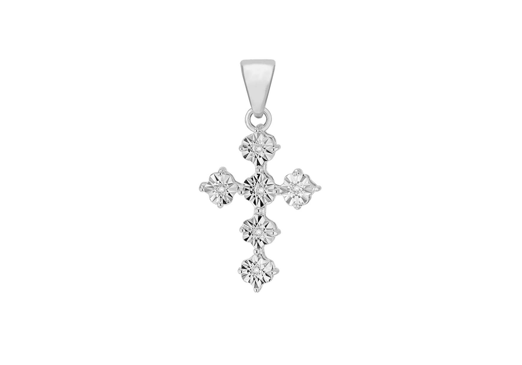 Sterling Silver Zirconia  Stone Set Fancy  Cross Pendant