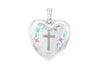 Sterling Silver Large Etched  Cross and Rose Heart Locket
