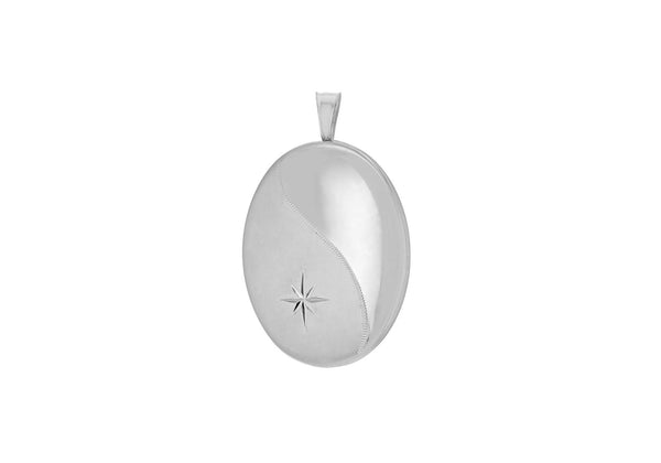 Sterling Silver Diamond Cut Etched -Wave Satin-Polished Oval Locket