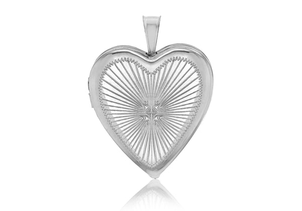Sterling Silver Rhodium Plated Diamond Cut 19.5mm Heart Locket Pendant