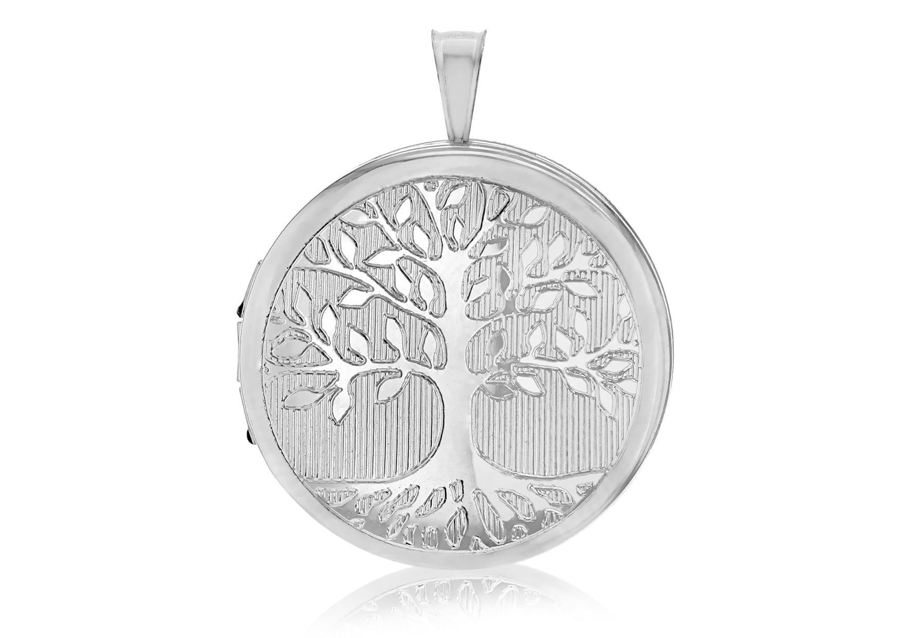 Sterling Silver Rhodium Plated 22mm Round 'Tree of Life' Locket Pendant