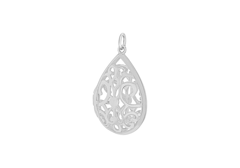 Sterling Silver Rhodium Plated 20.4mm x 35mm Filigree Locket Pendant