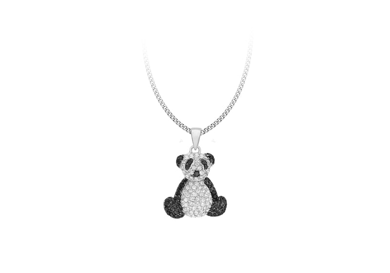 Sterling Silver Black & White  Zirconia  Stone Set Panda Pendant
