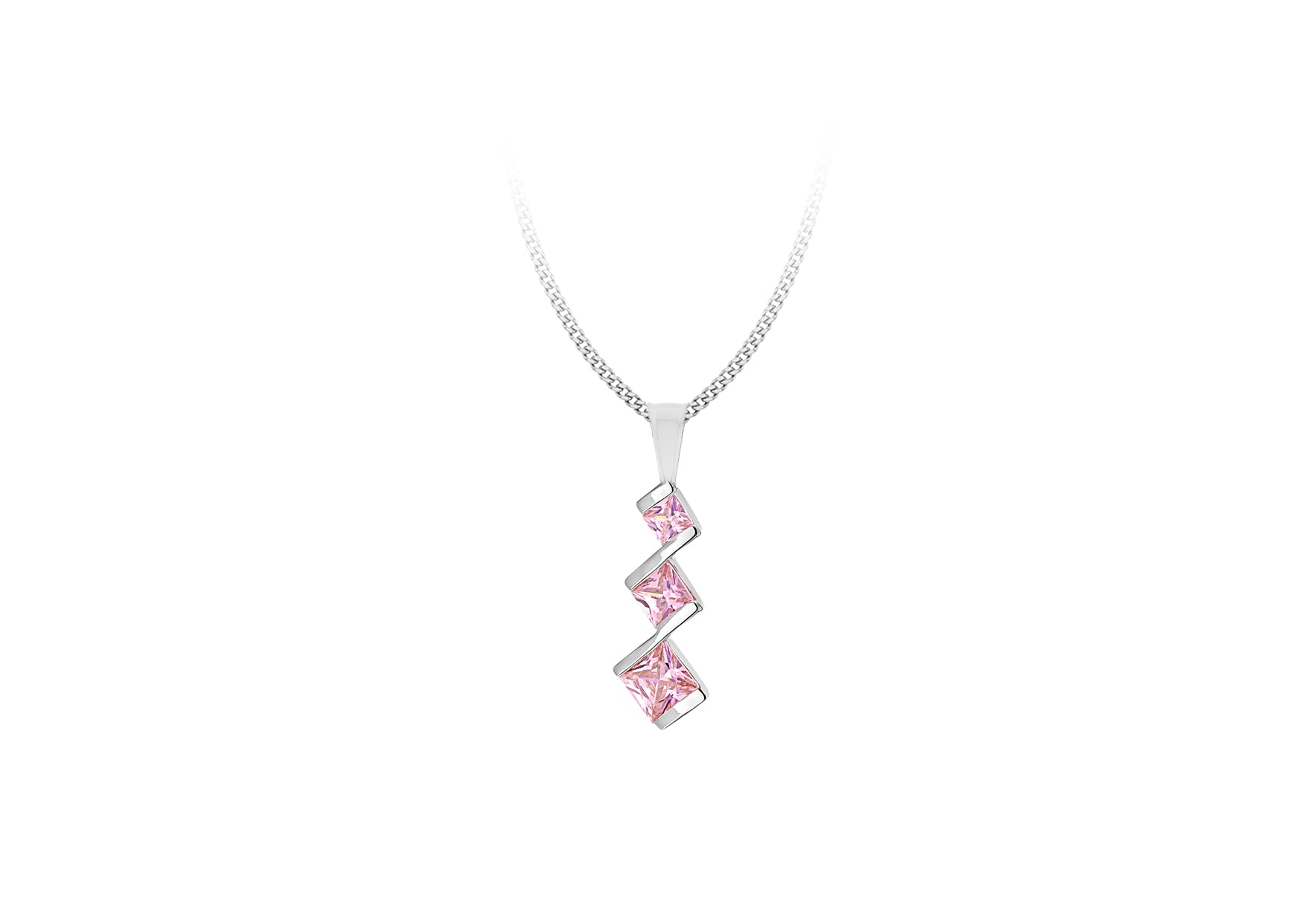 Sterling Silver Tri-Square Pink Zirconia Drop Pendant