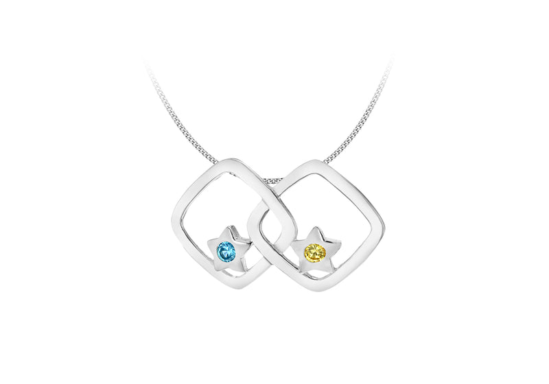 Sterling Silver Double Square Stone Set Slider Pendant