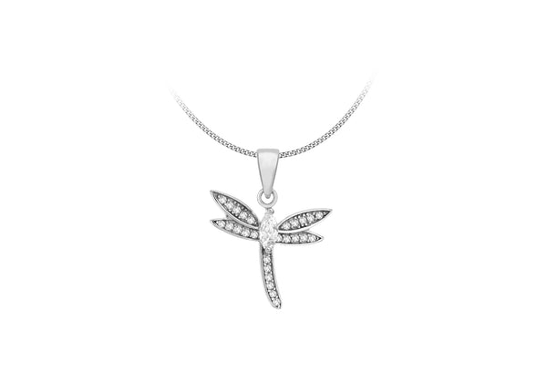 Sterling Silver Rhodium Plated Zirconia  16.4mm x 20.8mm Dragonfly Pendant