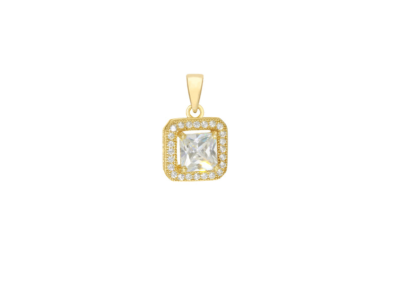 Sterling Silver Yellow Gold Plated Zirconia  Square Pendant
