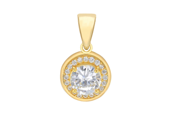Yellow Gold Plated Sterling Silver Zirconia Halo Pendant
