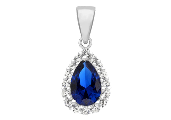 Sterling Silver Rhodium Plated Zirconia & Synthetic Blue Spinel Pendant