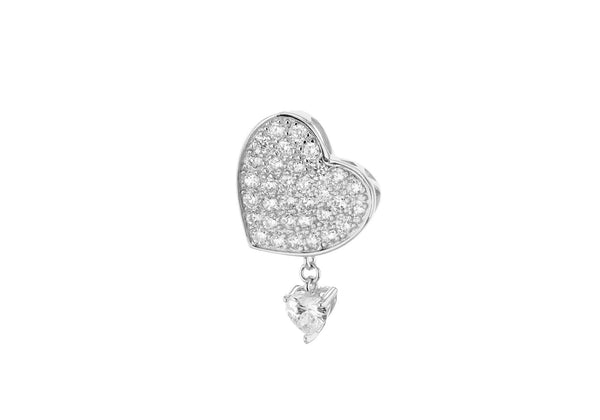 Sterling Silver Rhodium Plated White Zirconia  Double-Heart Pendant