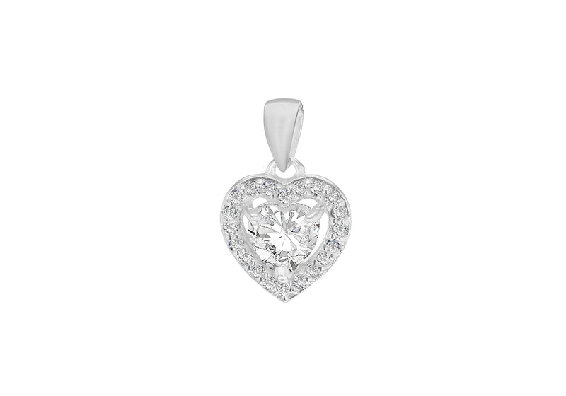 Sterling Silver White Zirconia  Heart Pendant