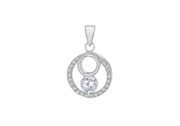 Sterling Silver Rhodium Plated Zirconia  13.3mm x 20.4mm Double-Circle Pendant