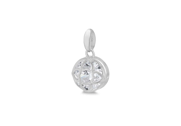 Sterling Silver Rhodium Plated Zirconia  9.5mm x 16mm Heart Detail Pendant