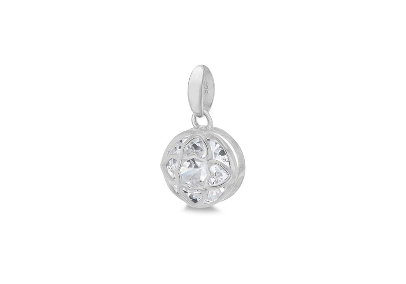 Sterling Silver Rhodium Plated Zirconia  9.5mm x 16mm Heart Detail Pendant