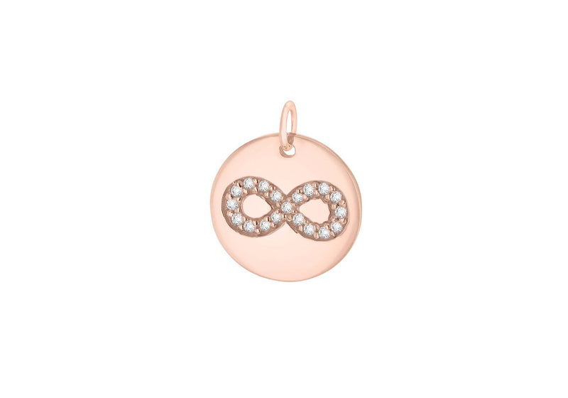 Sterling Silver Rose Gold Plated Zirconia  15.4mm x 18mm Infinity Disc Pendant