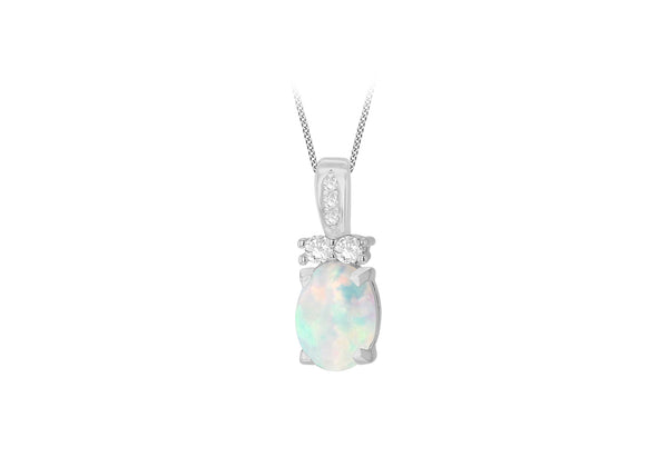 Sterling Silver Opal and White Zirconia Pendant