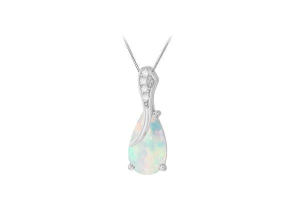 Sterling Silver Opal and White Zirconia Pear Drop Pendant